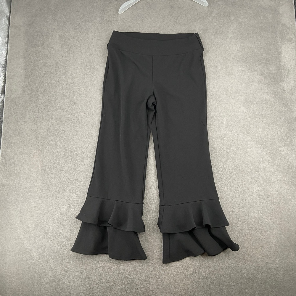 Monteau Los Angeles Black Tiered Ruffle Hem Cropped Pants Womens Medium Side Zip